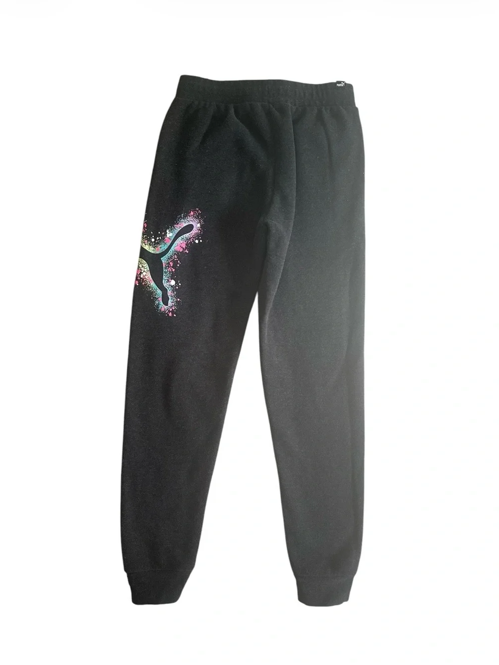 Puma Black Kids Hoodie & Joggers Set with Pink Drawstring and Multicolor Logo